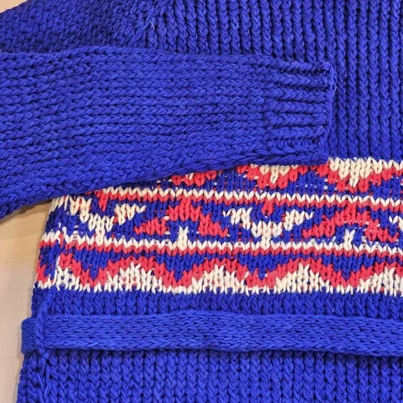 Camp Kitschy Knit Blue Chunky Wool Open Front Belt Starsky Cardigan Size 52 NWT